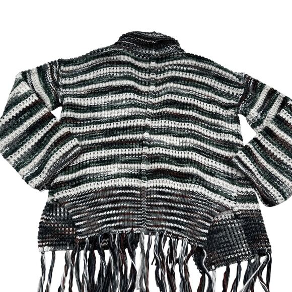 POL Striped Oversized Chunky Boho Knit Fringe Tassel Cardigan Women's Size M - Picture 3 of 12